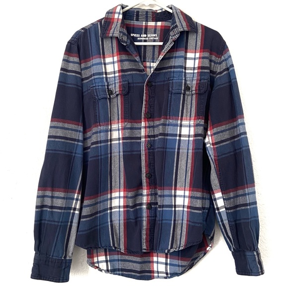 📍 Spikes & Seams Plaid Flannel Women’s Size Medium - Picture 3 of 4